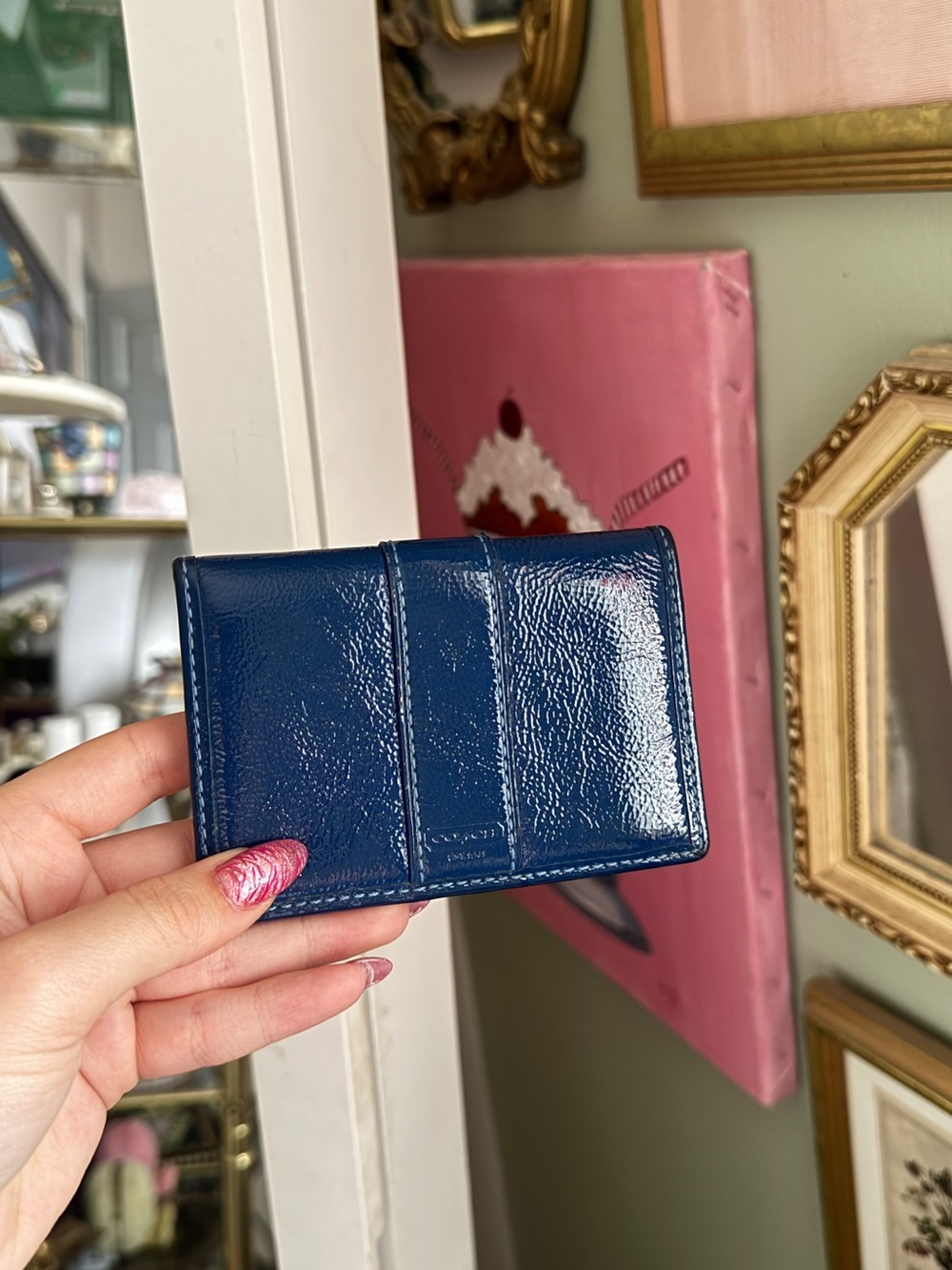 Coach Glossy Navy Patent Leather Card Holder